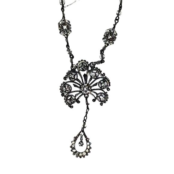 Victorian Crystal & Rhinestone Double Pendant Necklace - Picture 6 of 14